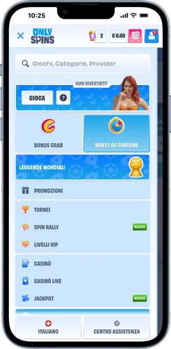 Spin Casino menu